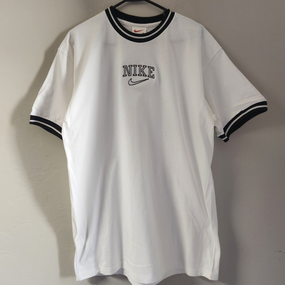 Nike Vintage White Shirt M Ringer 90's Embroidered NEW - Picture 1 of 10